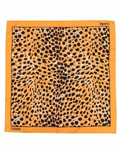 Шелковый платок с леопардовым принтом Ganni
