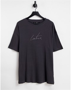 Темно серая футболка в рубчик с логотипом от комплекта The couture club