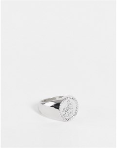 Серебристое кольцо печатка с дизайном в стиле монетки Asos design