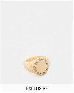 Золотистое кольцо печатка со стразами Inspired Reclaimed vintage
