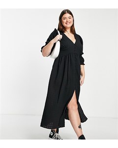 Фактурное чайное платье миди черного цвета на пуговицах ASOS DESIGN Curve Asos curve