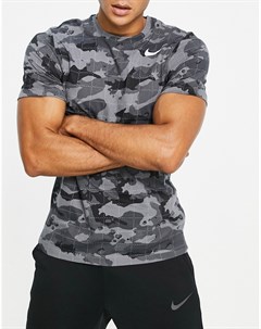 Черная футболка со сплошным камуфляжным принтом Dri FIT Nike training
