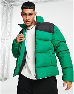 Зеленая дутая куртка с контрастной вставкой Asos design