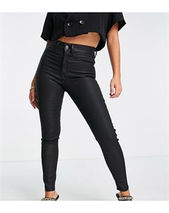 Черные зауженные джинсы с покрытием и завышенной талией ASOS DESIGN Petite Ridley Asos petite