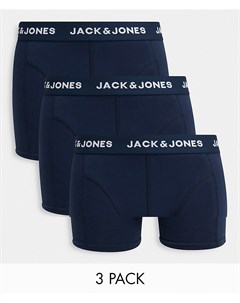 Набор из 3 боксеров брифов темно синего цвета с логотипом на поясе Jack & jones