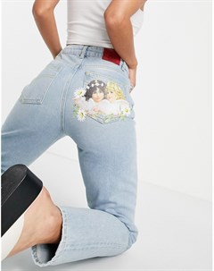 Выбеленные джинсы с завышенной талией и логотипом в виде ангелов Fiorucci