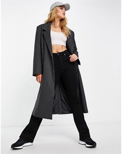 Темно серое oversized пальто в тонкую полоску в винтажном стиле Topshop