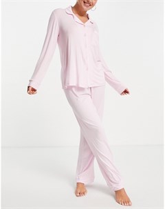 Трикотажная пижама розового цвета из экомодала с топом с отложным воротником и штанами Chelsea peers