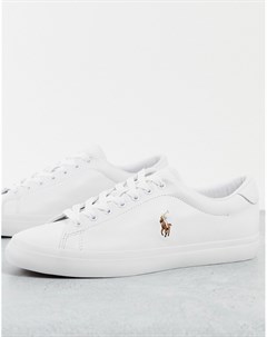 Белые кожаные кроссовки с несколькими логотипами в виде наездника Longwood Polo ralph lauren