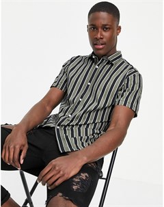 Рубашка в вертикальную полоску цвета хаки и черного цвета с отложным воротником Originals Jack & jones