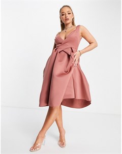 Розовое платье миди на бретельках с запахом и складками Asos design