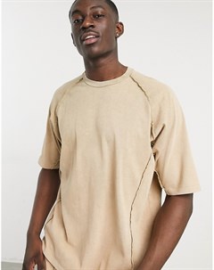 Бежевая oversized футболка с эффектом кислотной стирки из плотного трикотажа с рукавами до локтя ком Asos design