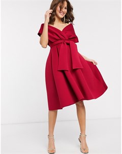 Красное платье миди для выпускного с поясом Asos design