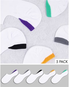 Набор из 5 пар невидимых белых носков в стиле колор блок Asos design