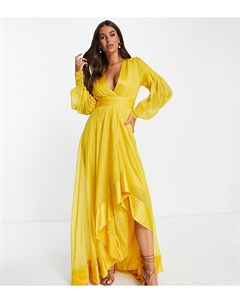 Желтое платье макси с атласными вставками и поясом в тон ASOS DESIGN Tall Asos tall