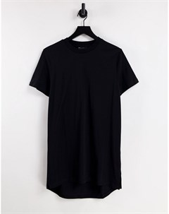 Черная длинная футболка с круглым вырезом и разрезами по бокам Asos design