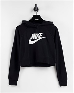 Укороченный черный худи с логотипом галочкой Nike