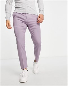 Сиреневые зауженные брюки джоггеры в строгом стиле Topman