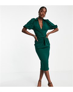 Платье рубашка миди с декоративным узлом и запахом бутылочно зеленого цвета ASOS DESIGN Tall Asos tall