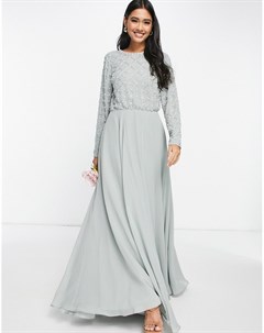 Платье макси оливкового цвета с длинными рукавами и декоративной отделкой Bridesmaid Asos design