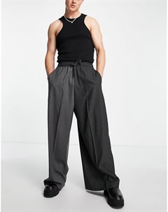 Серые строгие брюки с очень широкими штанинами из комбинированного материала в полоску Asos design