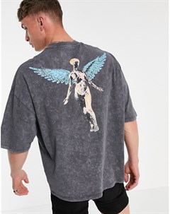 Темно серая oversized футболка с принтом Nirvana Asos design