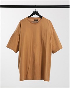 Максимально удлиненная oversize футболка светло коричневого цвета Asos design