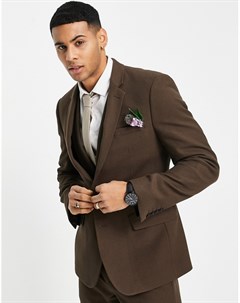 Зауженный пиджак из саржи коричневого цвета Wedding Asos design