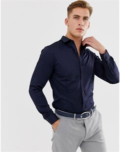 Темно синяя облегающая эластичная строгая рубашка Premium Jack & jones