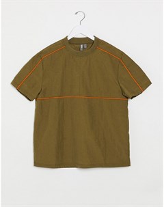 Свободная текстильная футболка цвета хаки с окантовкой Asos design