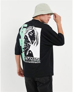 Черная oversized футболка с принтом аниме на спине Asos design