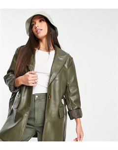 Куртка из искусственной кожи оливкового цвета в винтажном стиле с ремнем ASOS DESIGN Tall Asos tall