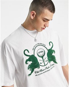 Белая oversized футболка с зеленым графическим принтом гольф клуба ASOS Actual Asos design