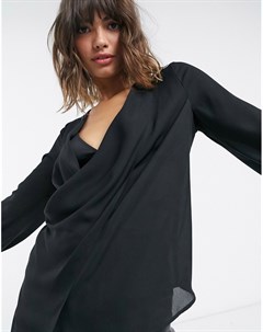 Черная асимметричная блузка со складками River island