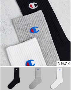 Набор из 3 пар носков белого серого и черного цвета с логотипом Champion