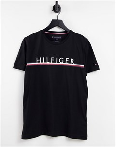 Черная футболка с полоской и логотипом Tommy hilfiger