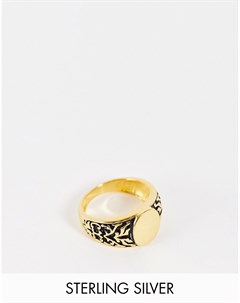 Серебряное кольцо печатка с покрытием 14 каратным золотом Asos design