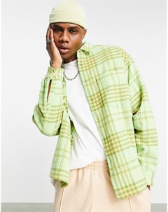 Свободная клетчатая oversized рубашка зеленого цвета из ткани под шерсть Asos design
