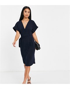 Темно синее платье миди с запахом ASOS DESIGN Petite Asos petite