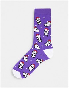 Фиолетовые новогодние носки с принтом панд Asos design
