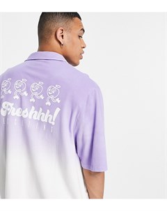 Трикотажная рубашка из ткани пике в стиле oversized с мультяшным принтом и эффектом омбре фиолетовог Collusion