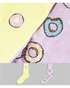 Набор из 2 пар спортивных носков в пастельных тонах с принтом в виде пончиков Asos design