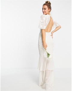 Прозрачное платье цвета слоновой кости с глубоким вырезом открытой спиной и вышивкой Bridal Hope & ivy