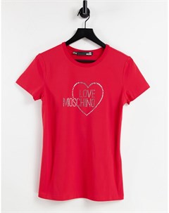 Красная футболка с логотипом из стразов Love moschino