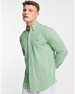 Зеленая рубашка из пике узкого кроя с маленьким логотипом Polo ralph lauren