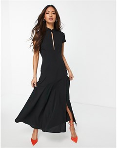 Черное чайное платье миди с вырезом каплей спереди Asos design