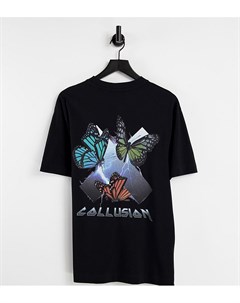 Черная футболка с рисунком бабочек Collusion