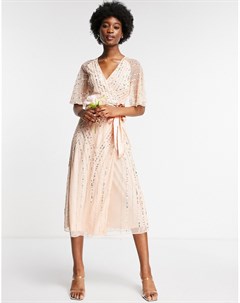 Жемчужно розовое платье миди с декором Bridesmaids Frock and frill