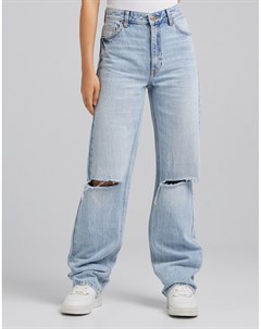 Выбеленные джинсы в винтажном стиле со рваной отделкой Bershka