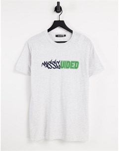 Серая oversized футболка с комбинированным логотипом Missguided